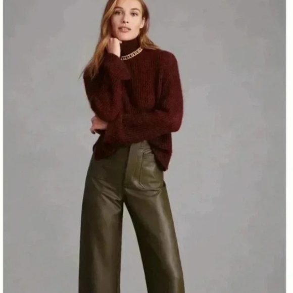 Anthropologie Maeve Collette wide leg faux leather MOSS pants size 32 - Picture 1 of 8